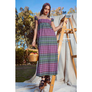 Autumn Adeigbo Women's Verona Dress Plaid Maxi Organic Cotton Size 6 $625